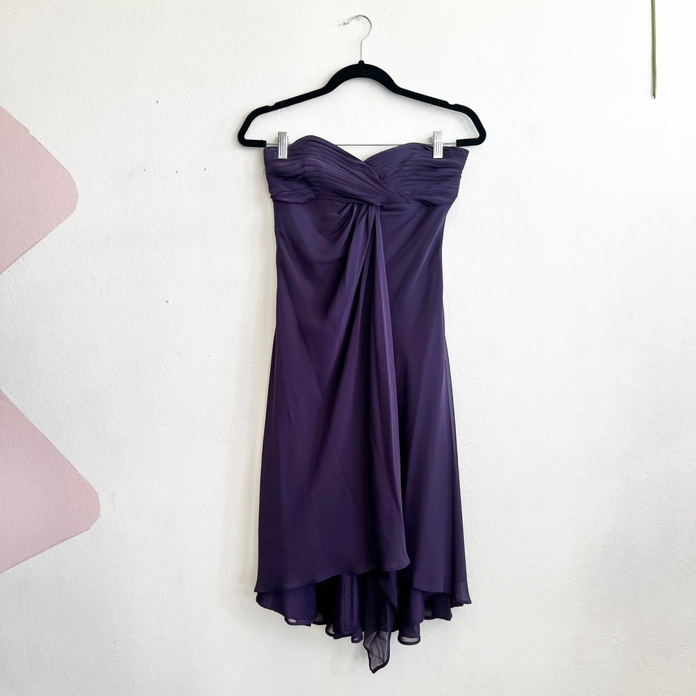 David's Bridal Strapless Bridesmaid Dress Women's Asymmetrical Purple Sz 4